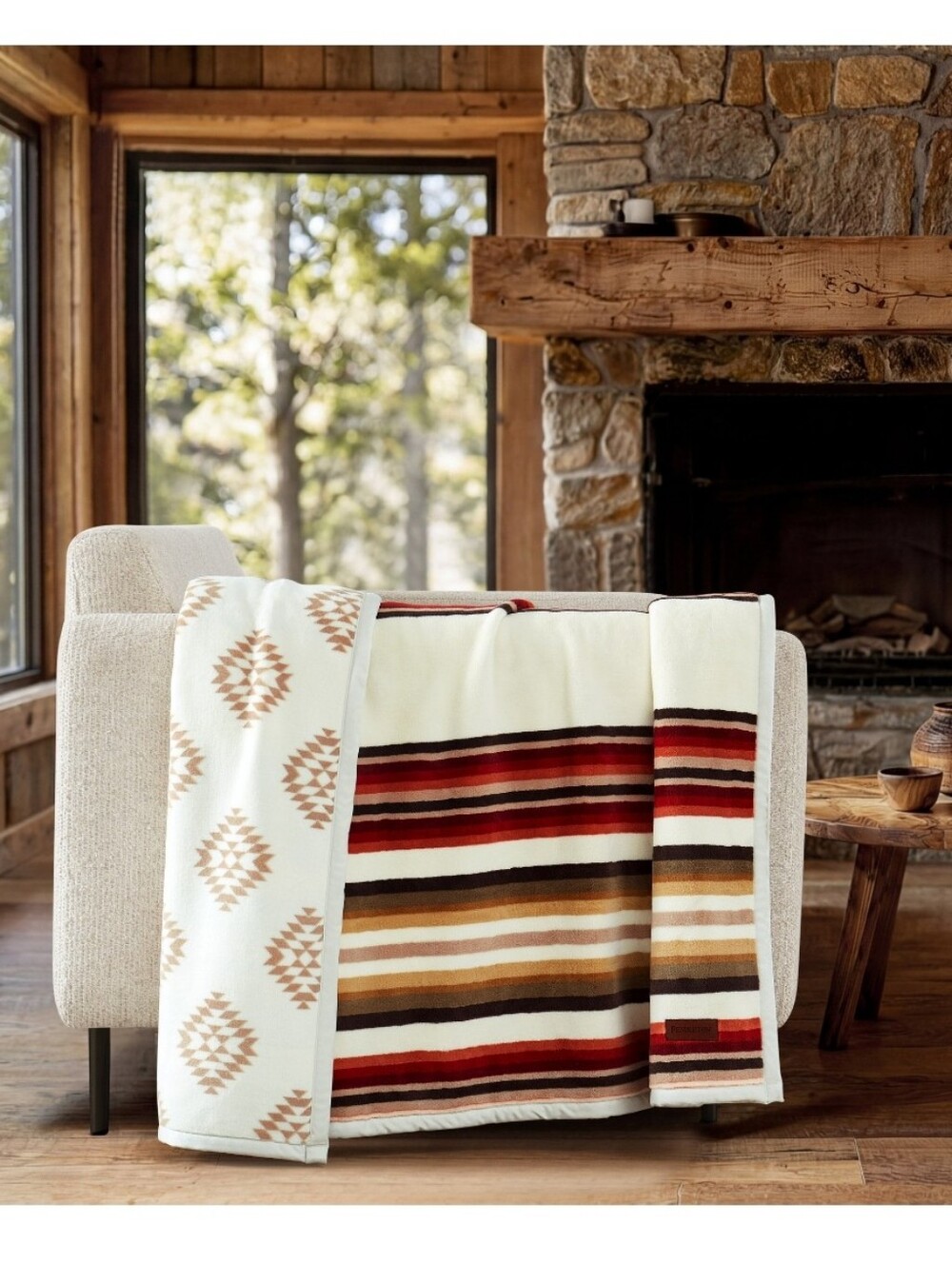 Pendleton Reversible Throw Blanket Woodland Stripe